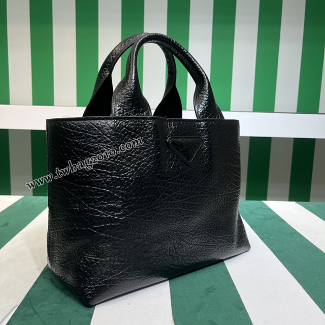 Prada專櫃新品石頭紋系列手提包 普拉達黑色石頭紋牛皮手袋男女包包 csp1656